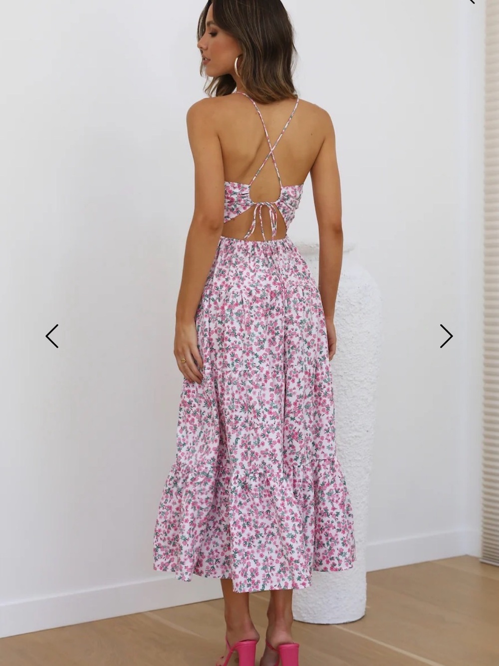 Hello Molly Pink Floral Backless Midi Dress